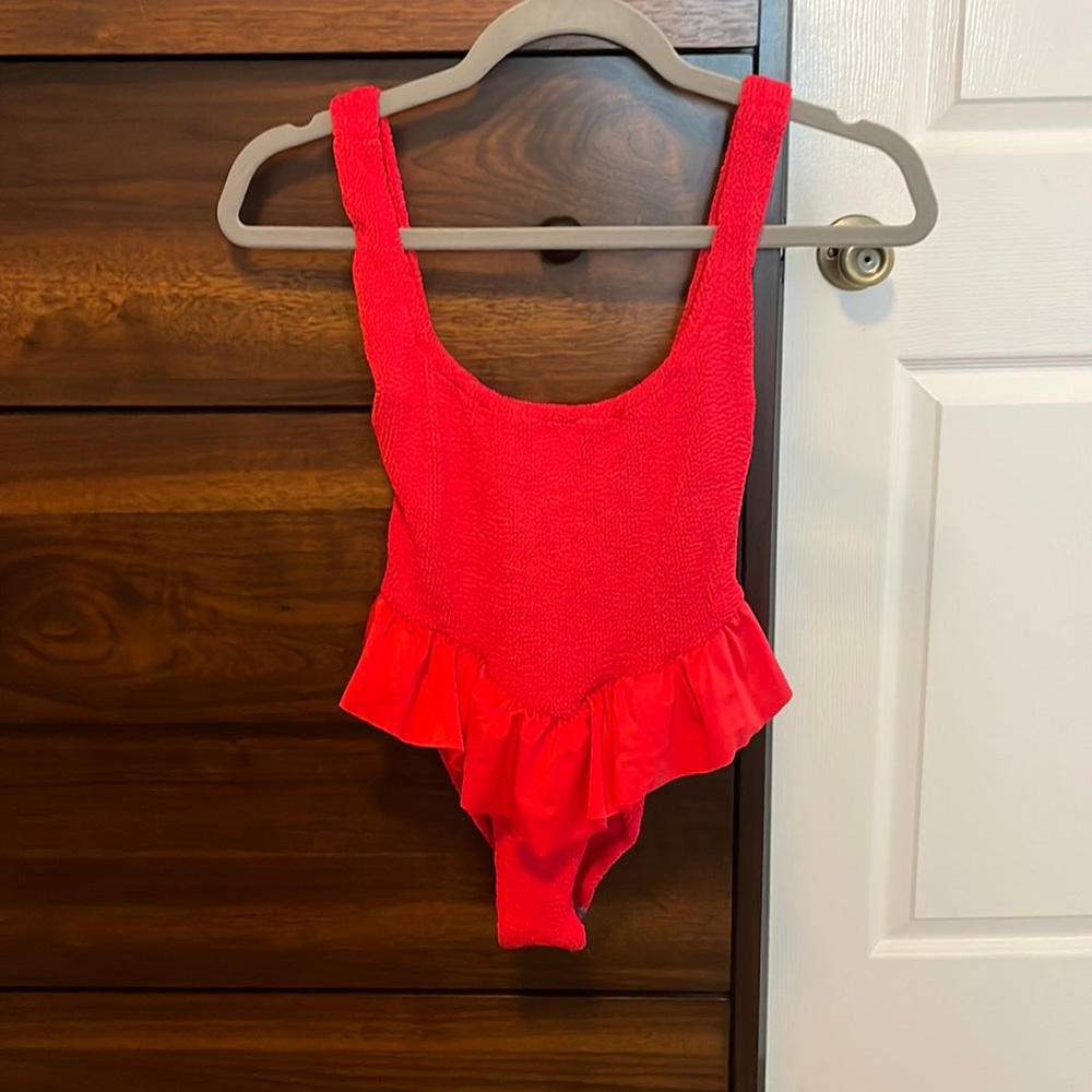 Hunza G Denise Scrunch One Piece in Red